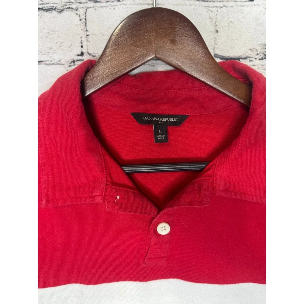Banana Republic Mens Red White Black Colorblock Polo Shirt Size‎ Large